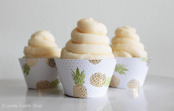 Tropical Gold Pineapple Cupcake Wrappers- Shop them on B. Lovely Events Shop