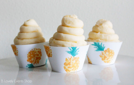 Tropical Watercolor Pineapple Cupcake Wrappers- Shop them on B. Lovely Events Shop