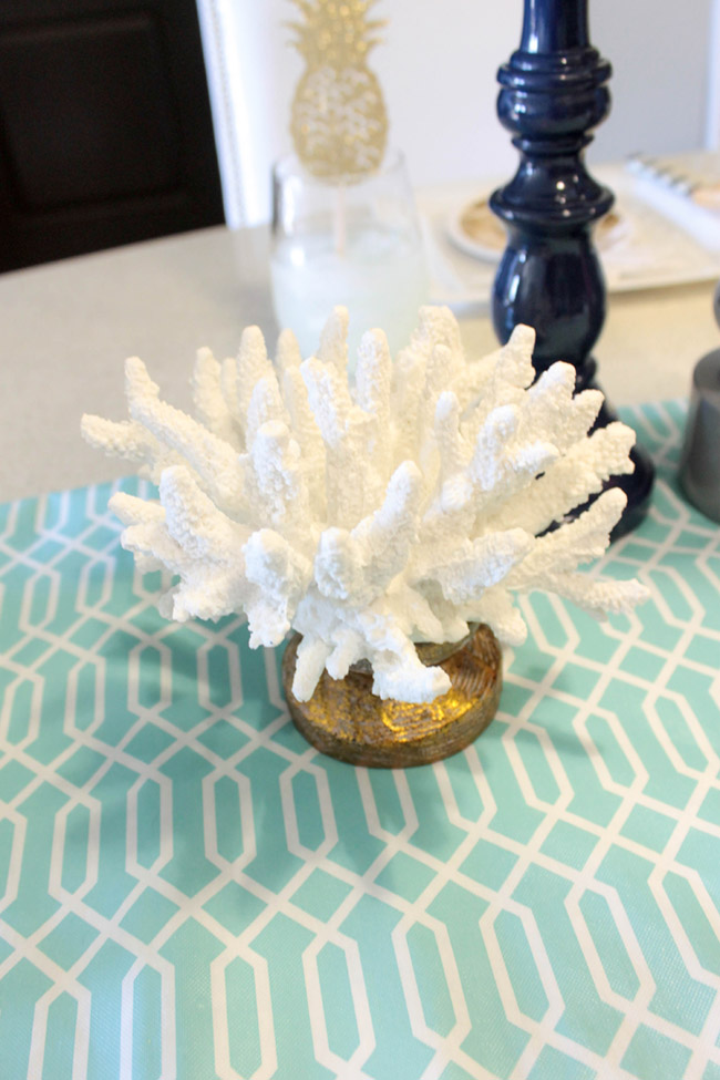 Lovely Coral Decor For A Tablescape - See how adorable this table is on B. Lovely Events!