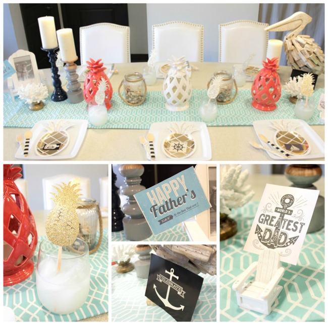 Lovely Nautical Pineapple Father's Day Tablescape!- See how adorable this table is on B. Lovely Events