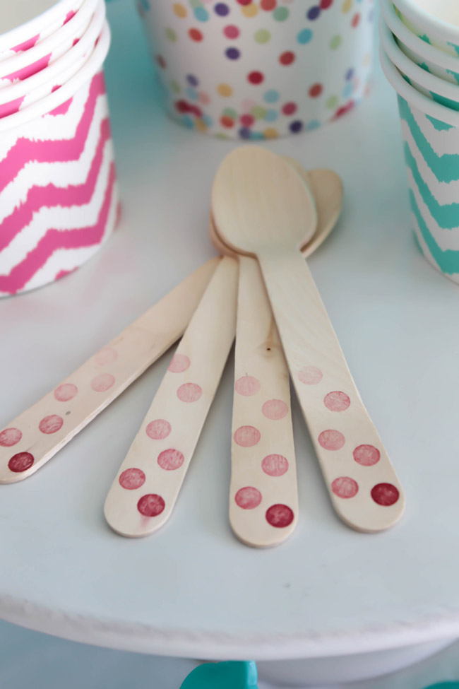 Polka Dot Ice Cream Spoons- See more ice cream party ideas on B. Lovely Events