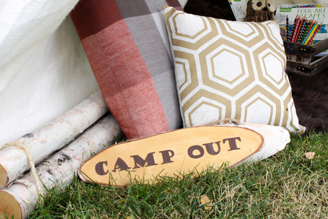Easy DIY Wood Camp Out Sign - See More Lovely Kid's Camp Out Ideas on B. Lovely Events