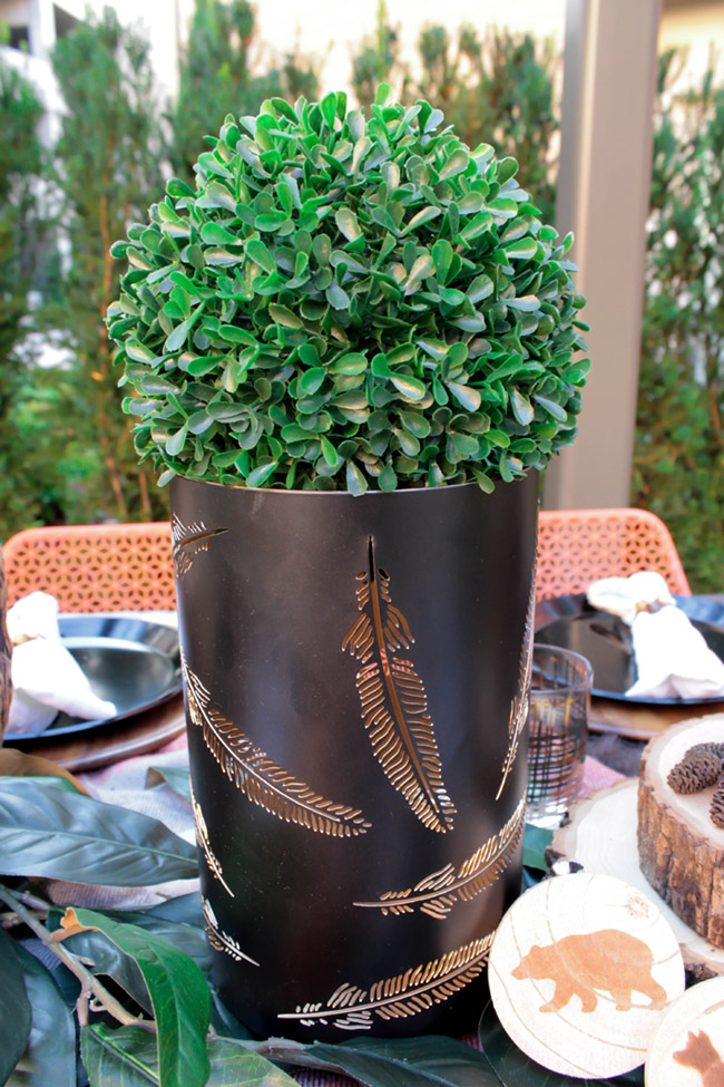 Lovely Natural Outdoor Topiary Centerpiece- See More Woodsy Tablescape Details On B. Lovely Events