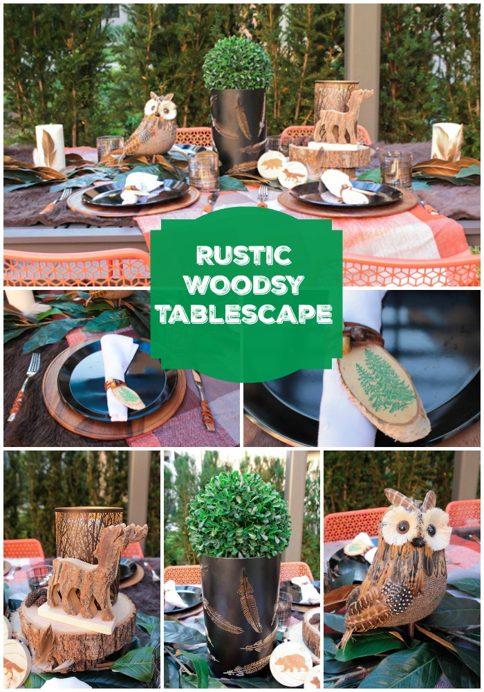 Rustic And Woodsy Alfresco Tablescape- See all of the lovely details on B. Lovely Events!