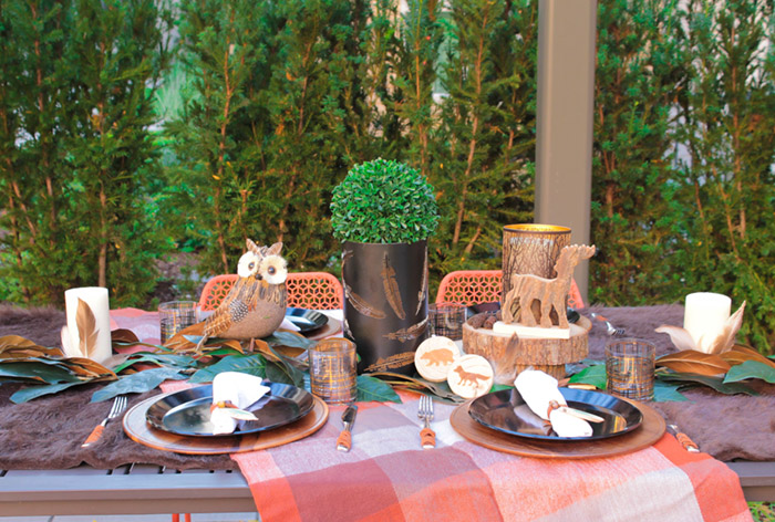 Rustic and woodsy Alfresco Tablescape- See More Woodsy Tablescape Details On B. Lovely Events