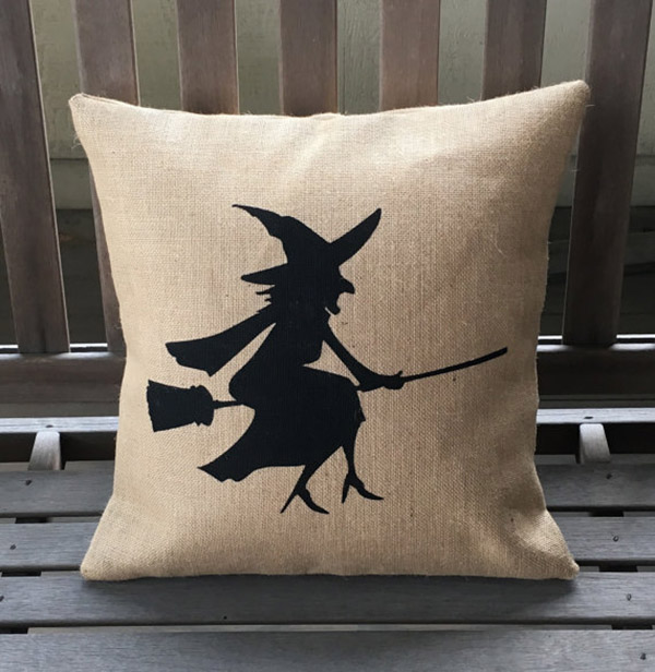 Fun Witch Silhouette Halloween Pillow