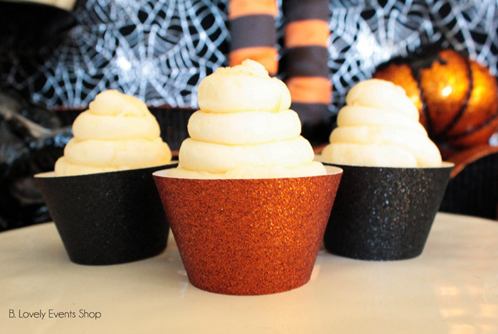 Orange and Black Glitter Cupcake Wrappers-Get Them On B. Lovely Events Shop