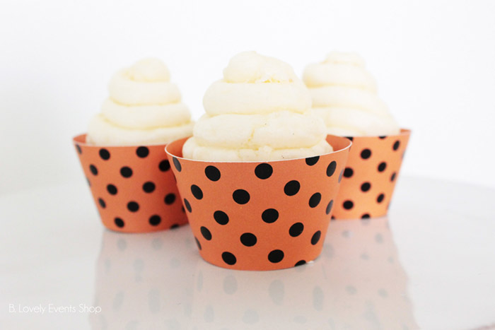 Orange And Black Polka Dot Cupcake Wrappers- Get Them At B. Lovely Events Shop