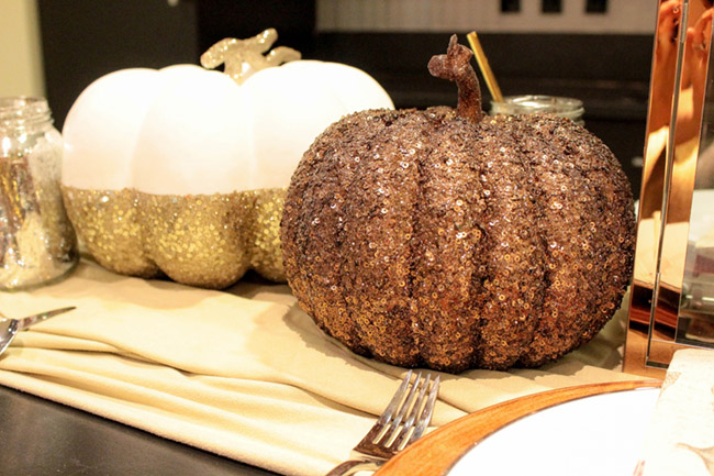 Metallic pumpkins Centerpieces. Great for a Thanksgiving- B. Lovely Events