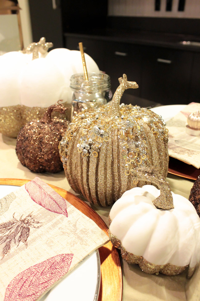 Silver Sparkle Pumpkin on This lovely Thanksgiving Tablescape!- B. Lovely Events