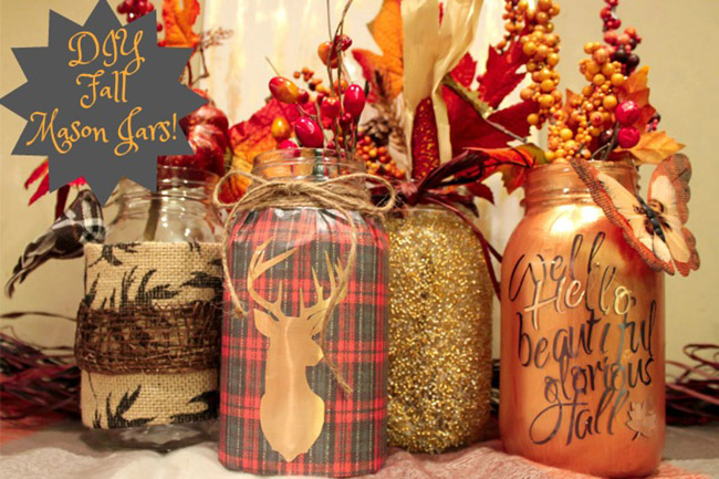 DIY Fall Mason Jars- Learn how to make them on B. Lovely Events