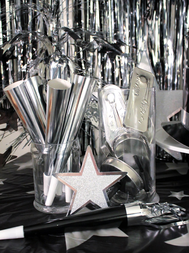 Silver New Years Eve party supplies With Amols & B. Lovely Events