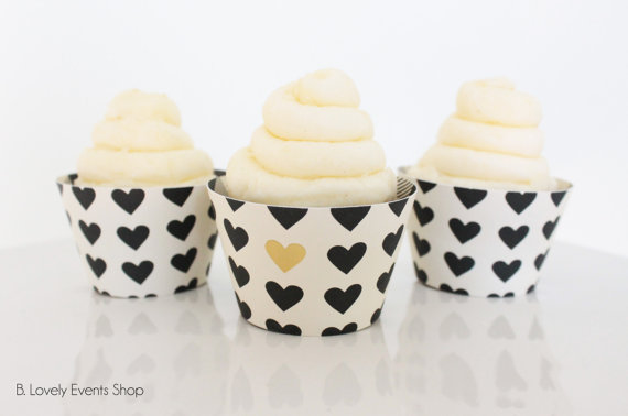 Black and gold heart cupcake wrappers