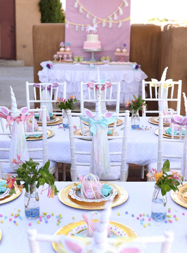 Fun Unicorn chairs for a birthday party!- See more Lovely Unicorn Party Ideas on B. Lovely Events