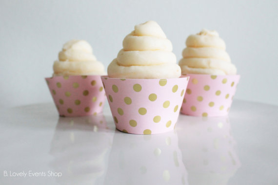Pink and gold polka dot Cupcake Wrappers