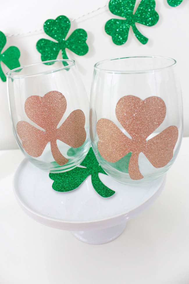 DIY Shamrock Wine Glasses for St. Patrick's Day -B. Lovely Events