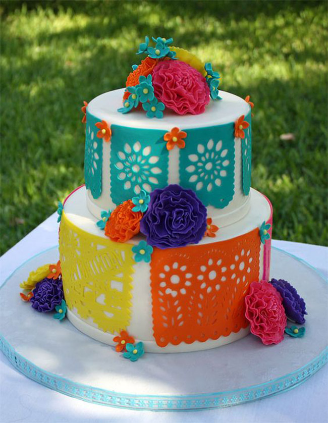 Fiesta cakes with papel picados-See more fiesta cakes on B. Lovely Events