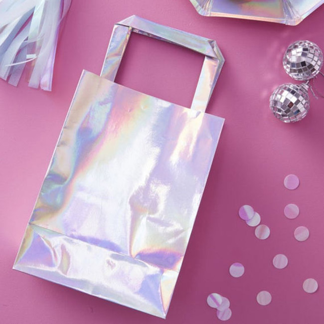 Iridescent Party Bags- so cute - See more iridescent hologram party ideas on B. Lovely Events