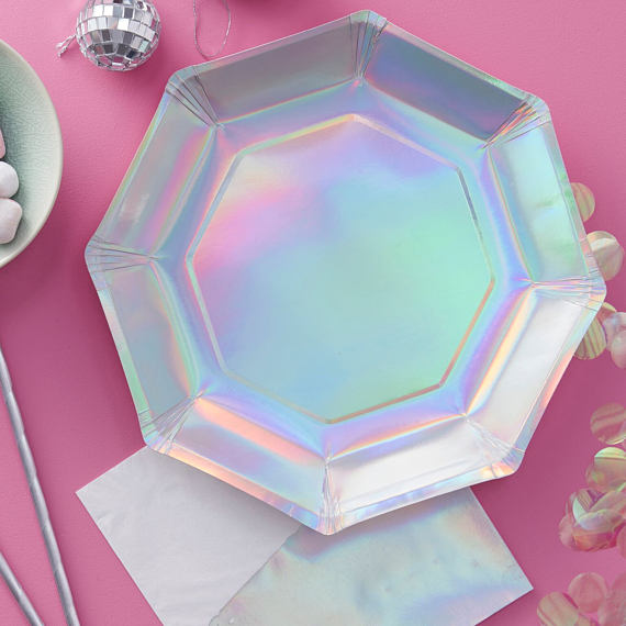 Iridescent Party plates so cute - See more iridescent hologram party ideas on B. Lovely Events