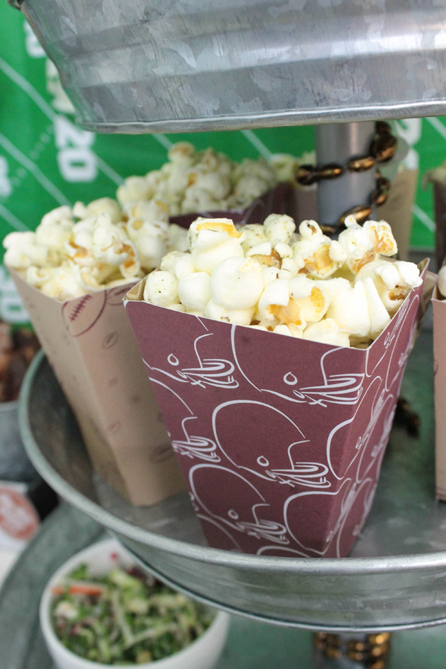 Football party popcorn-See more Football party details at B. Lovely Events