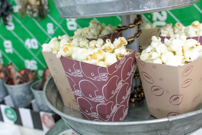 Football party popcorn-See more Football party details at B. Lovely Events