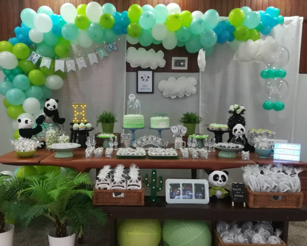 love the blues and greens at this panda party-See more Panda Party ideas on B. Lovely Events
