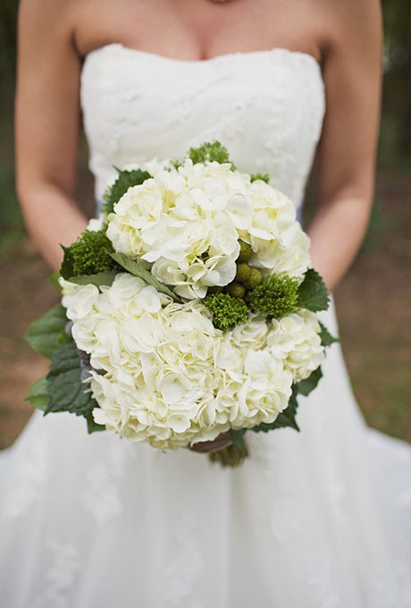 White Hydrangea Bouquet- See more wedding bouquet tips on B. lovely Events