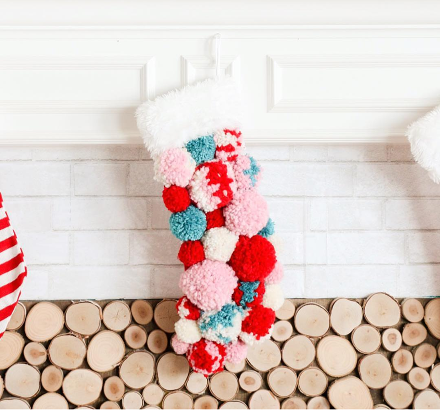 Look how darling this stocking is! I love all of the colors!- See more pink Christmas ideas on B. Lovely Events! #christmas #christmasparty #christmasideas #christmasdecor