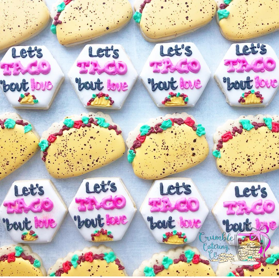 Fun taco valentine's day cookies -See more of our favorite valentine's day cookies of 2019 on B. Lovely Events! #valentinesday #cookies #decoratedcookies