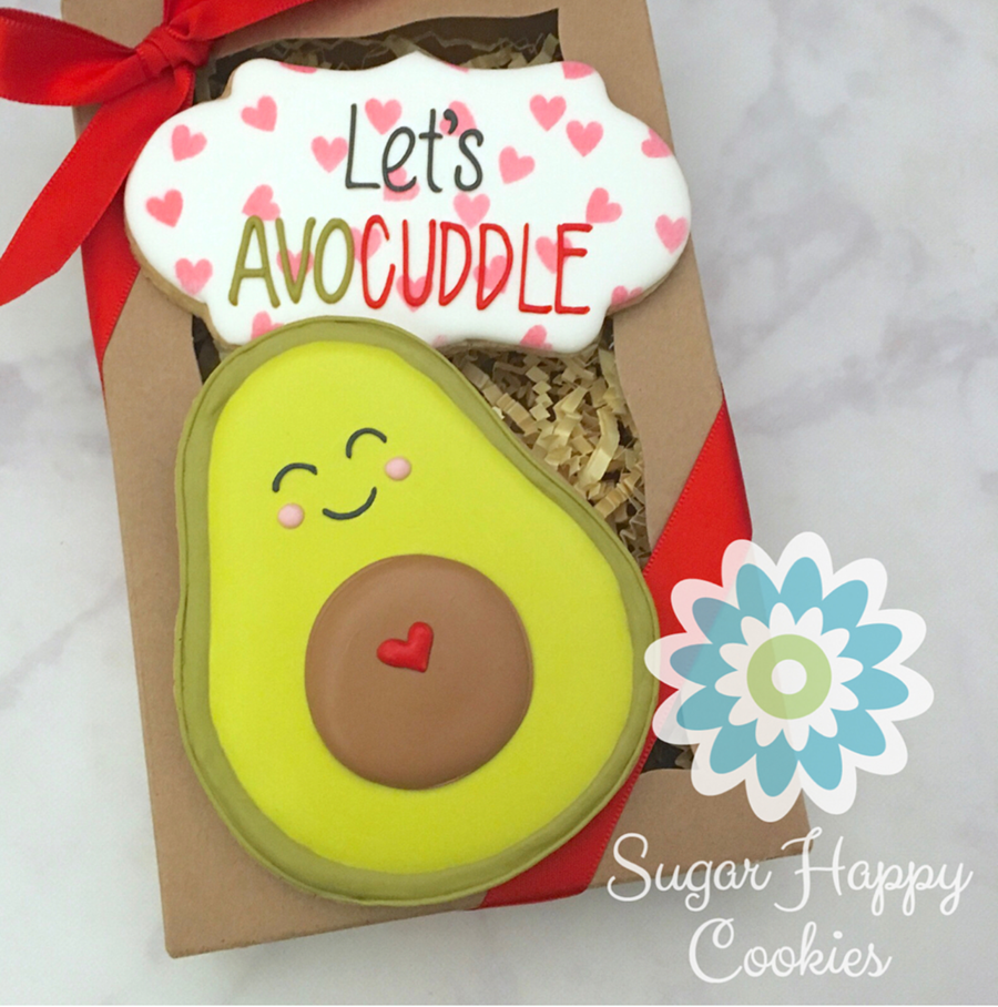 the avocuddle valentine's day cookie -See more of our favorite valentine's day cookies of 2019 on B. Lovely Events! #valentinesday #cookies #decoratedcookies