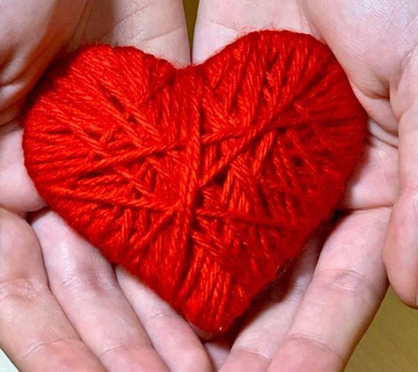 Yarn wrapped hearts to give for valentines day