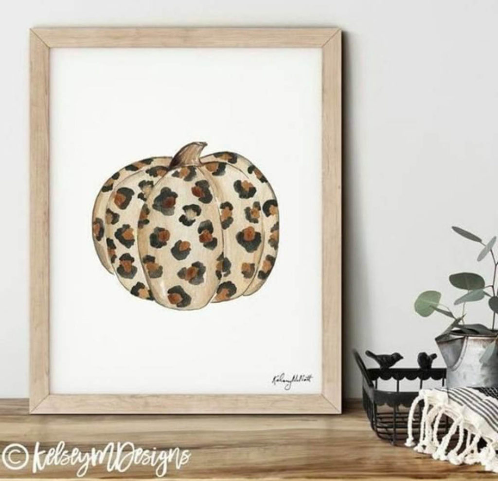 Leopard print pumpkin home sign